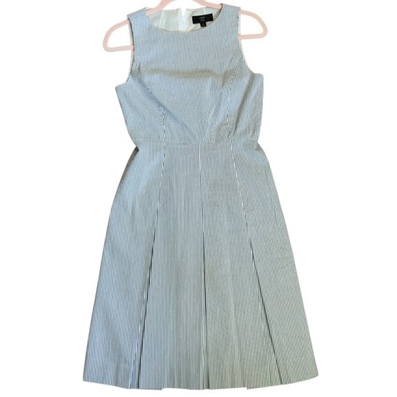 J Crew 365 NWOT Blue White Seersucker Pleated Skirt Sleeveless Dress SZ 4 - Picture 7 of 13